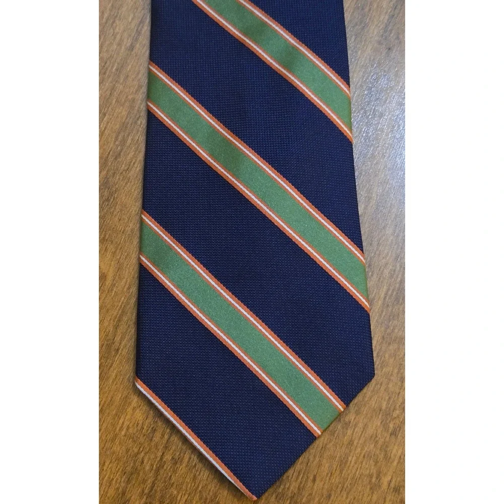 Brooks Brothers Makers Mens Navy Green Orange Striped Silk Repp Tie Made in USA